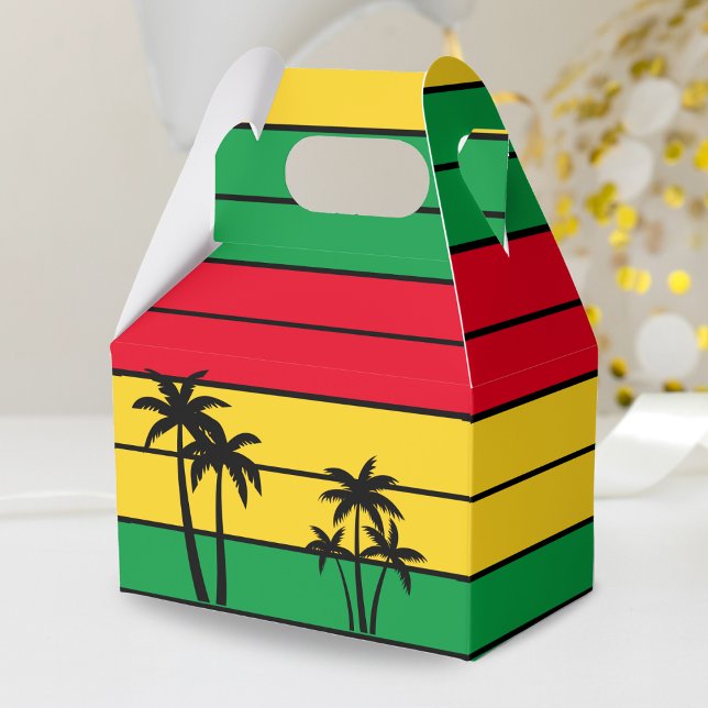 Jamaica Rasta Colours Island Palm Trees Jamaican Favour Box (jamaica beach palm tree Jamaican rasta colors favor box)