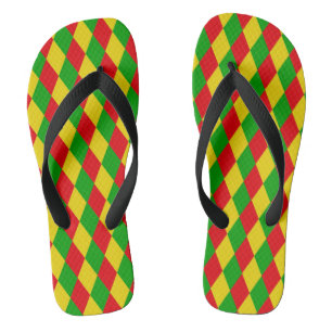 Jamaica Rasta Flag Colours Diamond Patterned Flip Flops