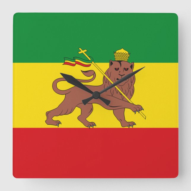 Jamaica Rasta Flag - hAILE sELASSIE I - Rasta Love Square Wall Clock (Front)