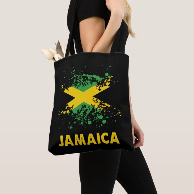 Jamaica Retro Watercolors Jamaican Flag Tote Bag (Close Up)