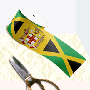 Jamaica Ribbon, Emblem, patriotic, Jamaican Flag Satin Ribbon