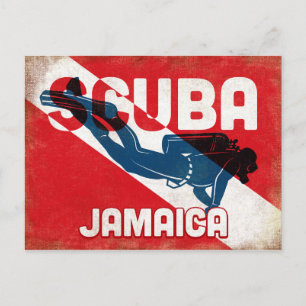 Jamaica Scuba Diver - Blue Retro Postcard