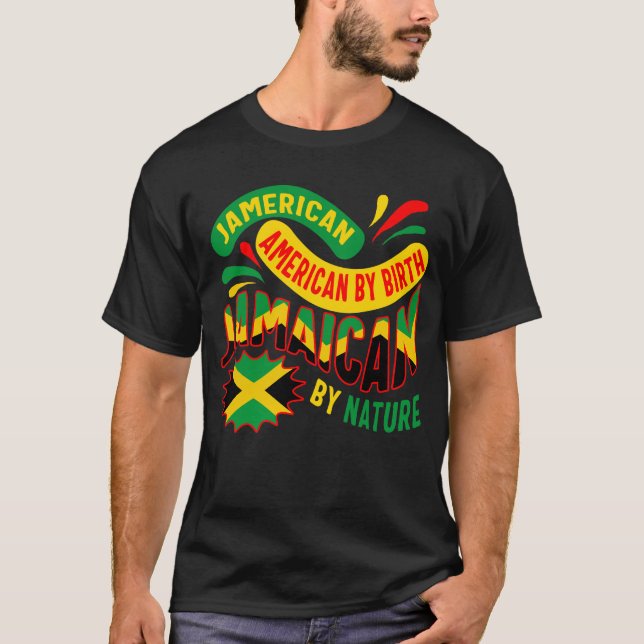 Jamaica Shirt, Jamerican American Jamaican Flag T-Shirt (Front)