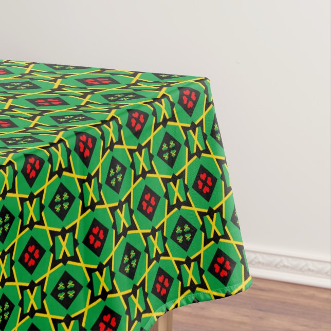 Jamaica Table Cloth, Hearts & Jamaica Flag Tablecloth (In Situ)
