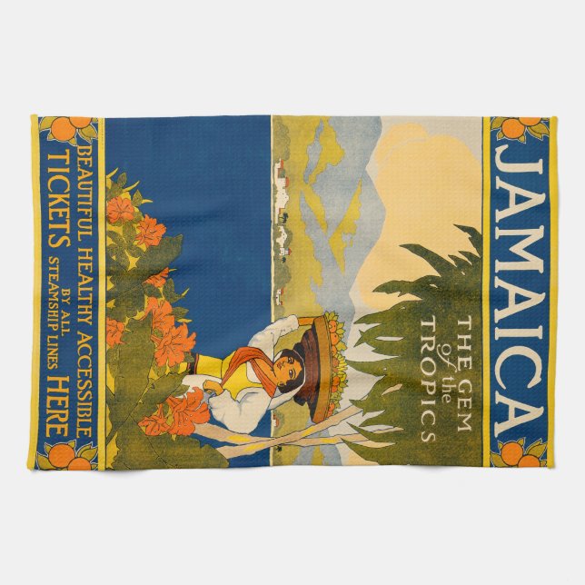 Jamaica, the gem of the tropics tea towel (Horizontal)