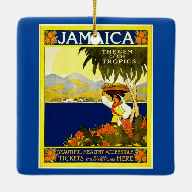 Jamaica, Vintage illustration Ceramic Ornament (Back)