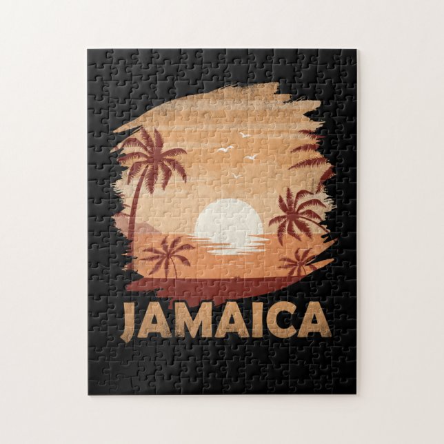 Jamaica Vintage Sunset Scene Graphic Jigsaw Puzzle (Vertical)