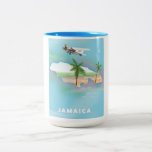 Jamaica Vintage travel poster Two-Tone Coffee Mug<br><div class="desc">Jamaica Vintage travel poster print of a map of the Caribbean island.</div>