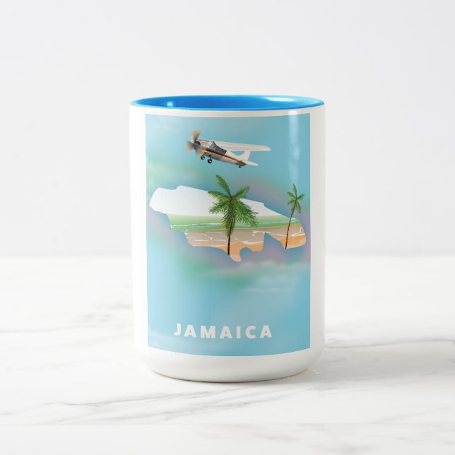 Jamaica Vintage travel poster Two-Tone Coffee Mug (Center)