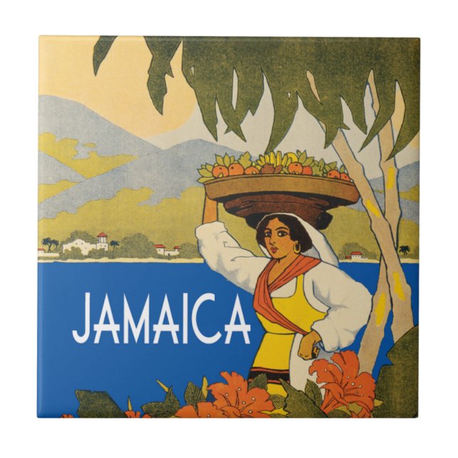 Jamaica vintage travel style illustration tile (Front)