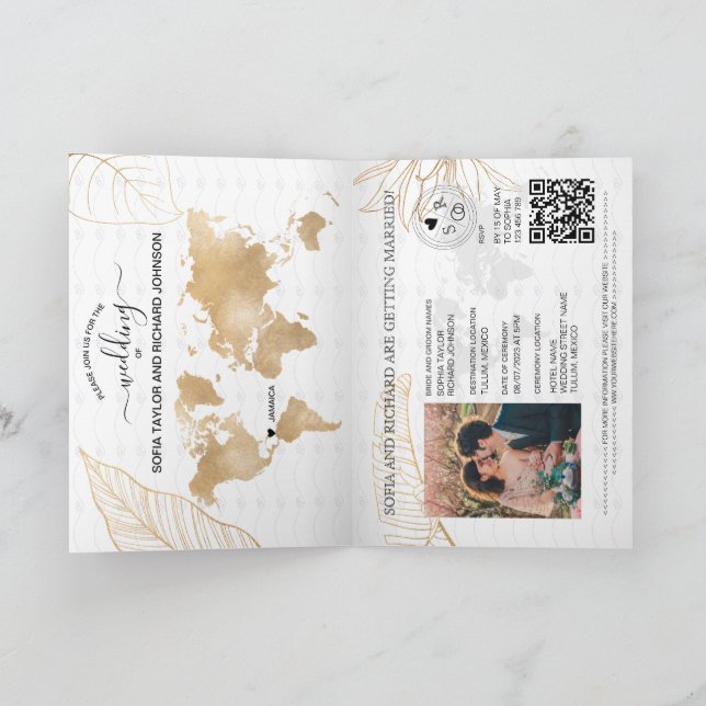 Jamaica Wedding Destination Passport  Map Invitati Invitation (Inside)