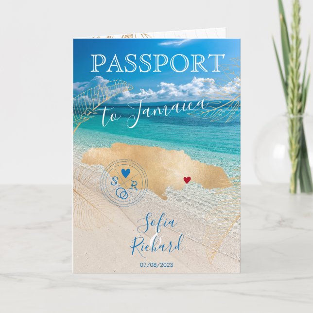 Jamaica Wedding Destination Passport  Map Invitation (Front)