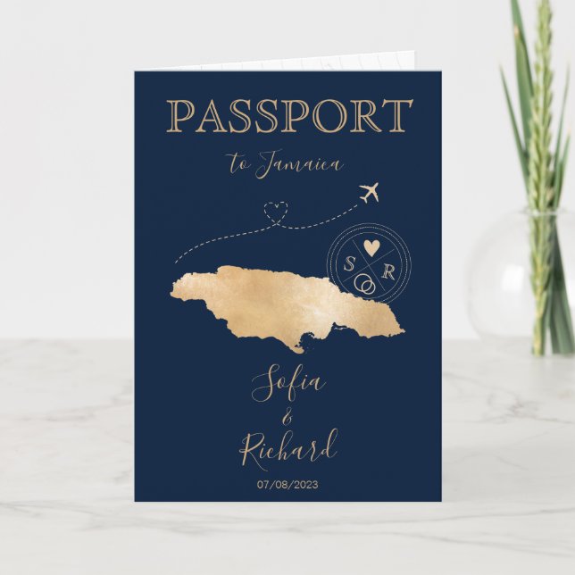 Jamaica Wedding Destination Passport  QR Code Invitation (Front)