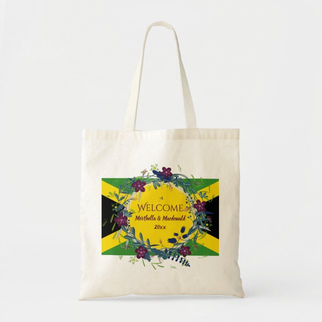 JAMAICA WEDDING WELCOME Destination Floral Tote Bag (Front)
