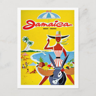 Jamaica, woman with umbrella, vintage travel postcard