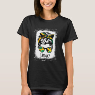 Jamaica Women Girls Messy Bun Jamaican Flag T-Shirt