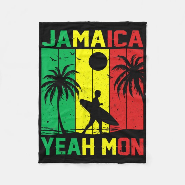 Jamaica Yeah Mon Palm Tree Surfing Beach Summer  Fleece Blanket (Front)
