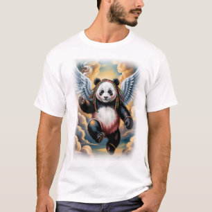 Jamaican Angel Panda on a Black T-Shirt