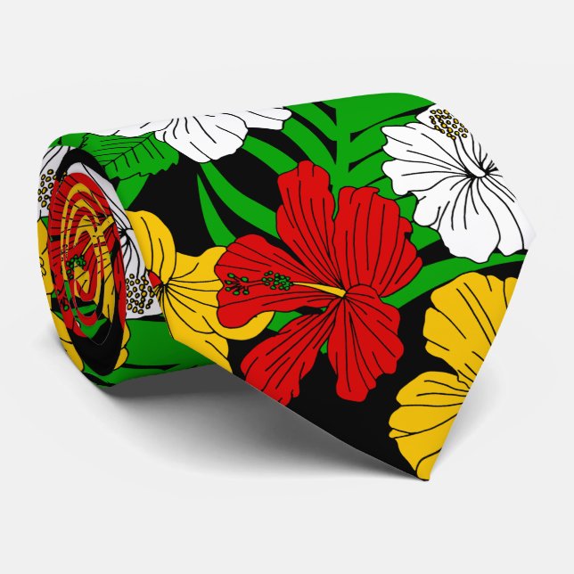 Jamaican Beach Wedding Tropical Flowers Patterned Tie (Rolled)