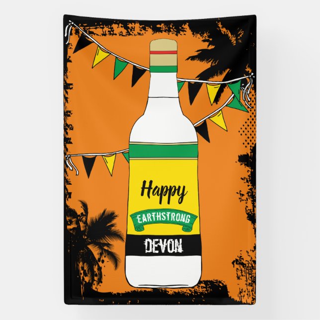 Jamaican Birthday Happy Earthstrong Rum Bottle Banner (Vertical)