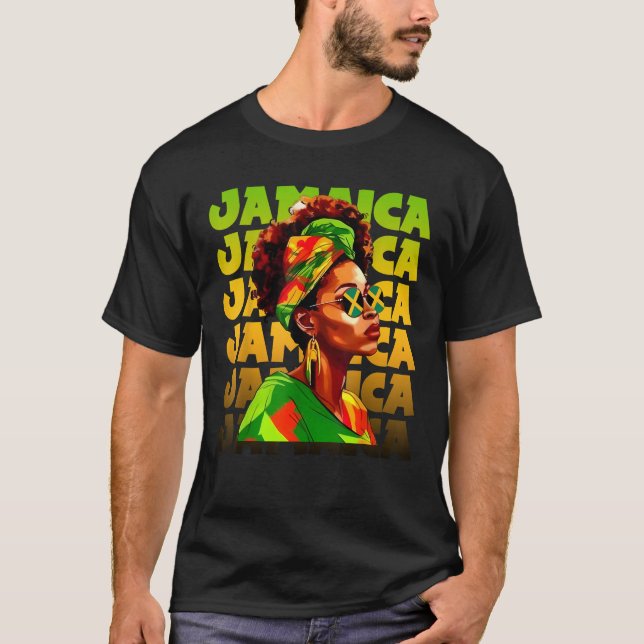 Jamaican Black Woman Melanin Jamaican Girl Afro Ha T-Shirt (Front)