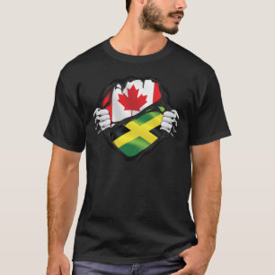 Jamaican Canadian Hands Ripped Roots Flag  T-Shirt