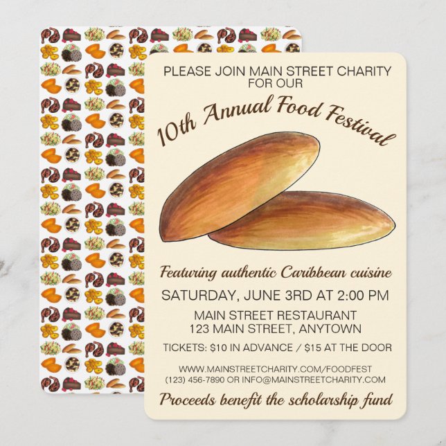 Jamaican Caribbean Food Festival Bulla Cakes Invitation (Front/Back)