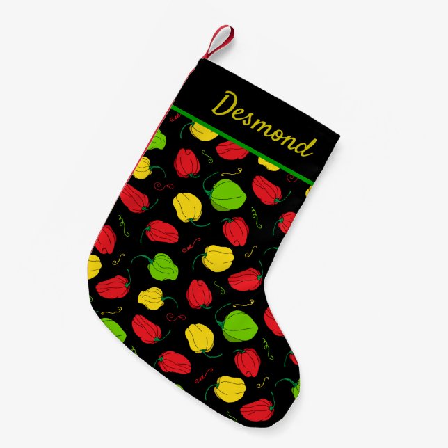 Jamaican Chef Caribbean Scotch Bonnet Chilis Small Christmas Stocking (Front (Hanging))