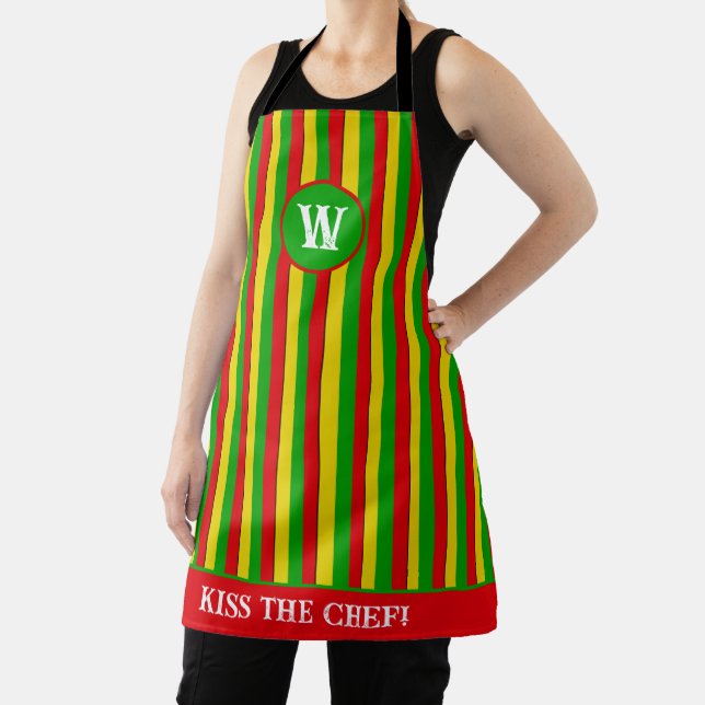 Jamaican Chef Rasta Stripes Kitchen Apron (Insitu)