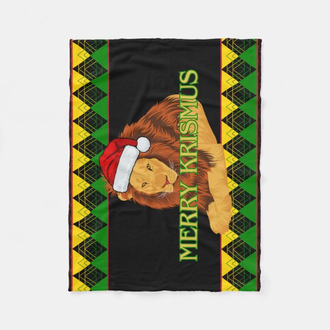Jamaican Christmas Lion Fleece Blanket (Front)