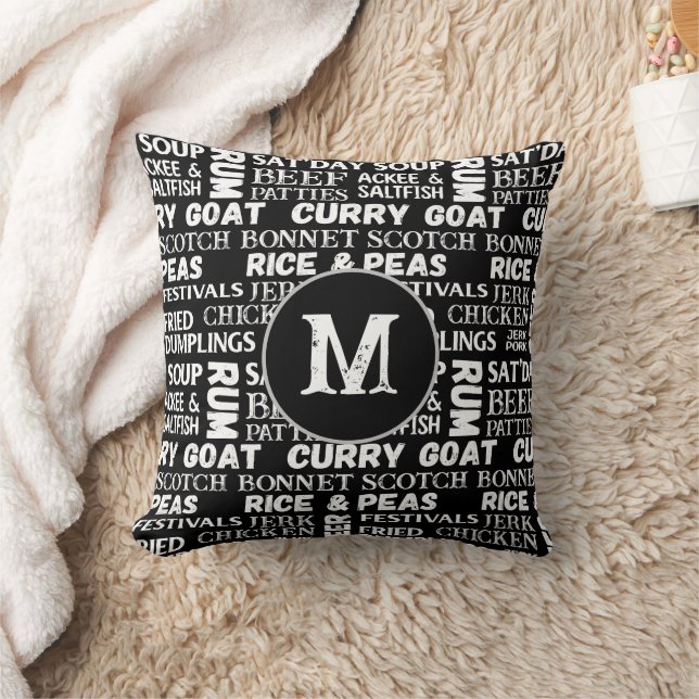 Jamaican Cuisine Caribbean Chef Black Monogram Cushion (Blanket)