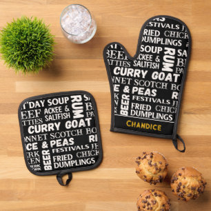 Jamaican Cuisine Caribbean Restaurant Chef Oven Mitt & Pot Holder Set