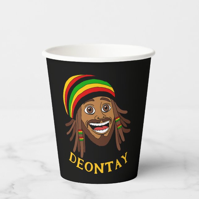 Jamaican Cute Rasta Man Personalized Paper Cups (Front)
