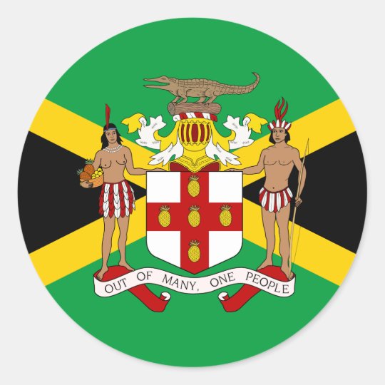 Jamaican Flag & Coat of Arms, Flag of Jamaica Classic Round Sticker ...