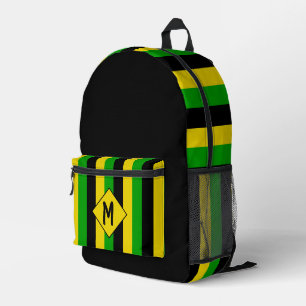 Jamaican Flag Colors Striped Monogram Printed Backpack