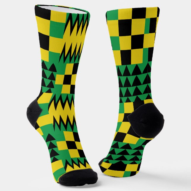 Jamaican Flag Coloured Geometric Patterned Socks (Angled)