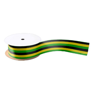 Jamaican Flag Coloured Striped Black Yellow Green Satin Ribbon