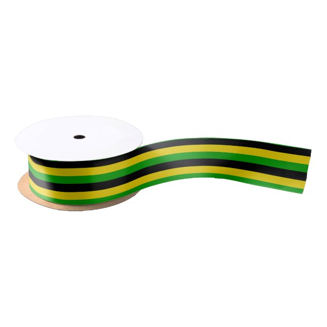 Jamaican Flag Coloured Striped Black Yellow Green Satin Ribbon (Spool)