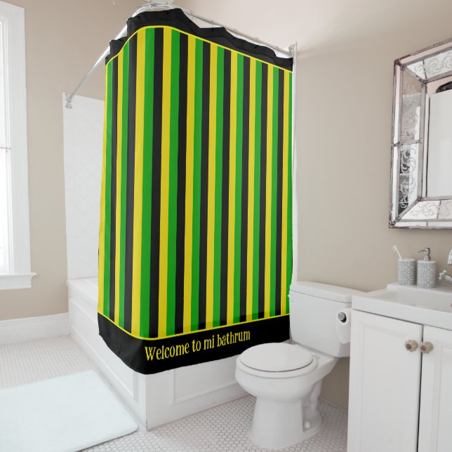 Jamaican Flag Coloured Striped Shower Curtain (In Situ)