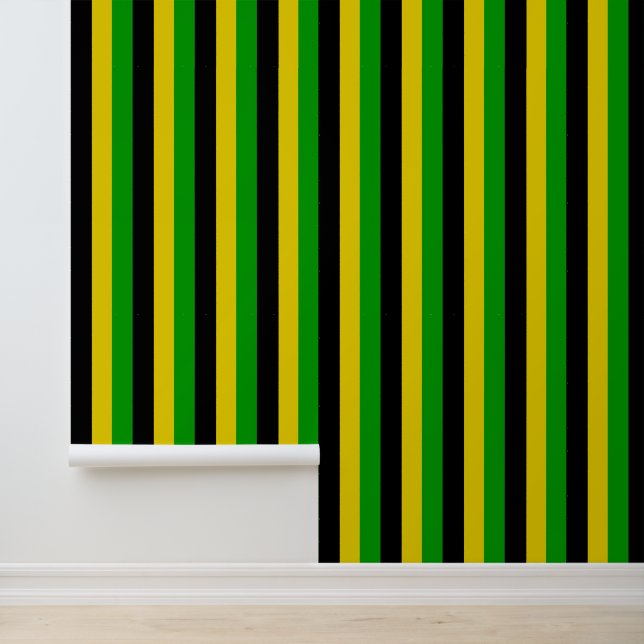 Jamaican Flag Colours Bold Striped Pattern Wallpaper (Application)