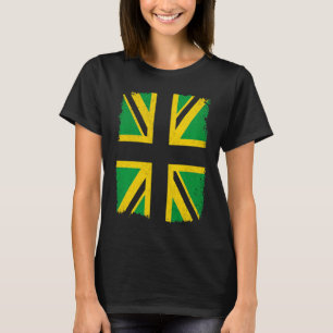 Jamaican flag colours on British Union Jack Jamai T-Shirt