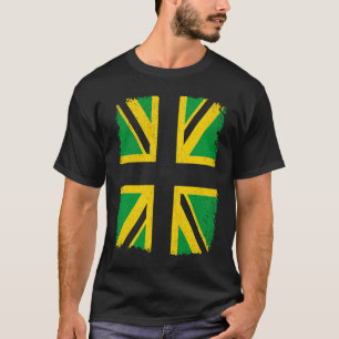 Jamaican flag colours on British Union Jack Jamai T-Shirt