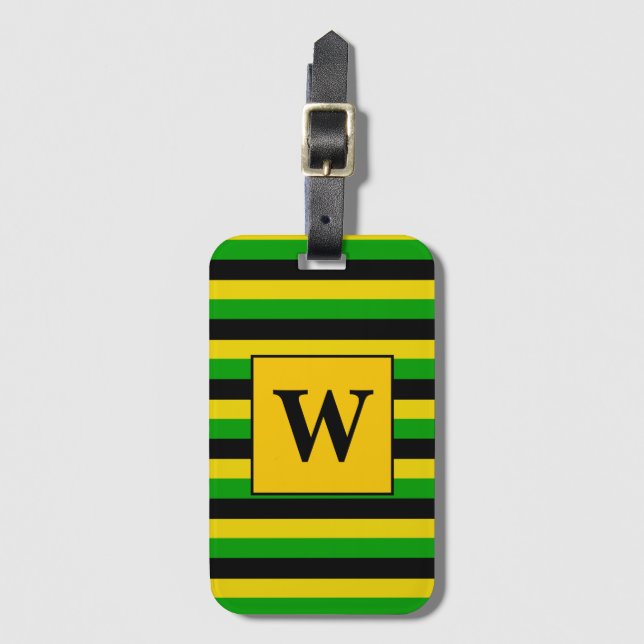 Jamaican Flag Colours Striped Monogram Luggage Tag (Front Vertical)