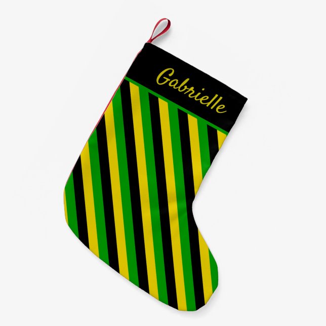 Jamaican Flag Colours Striped Small Christmas Stocking (Front (Hanging))