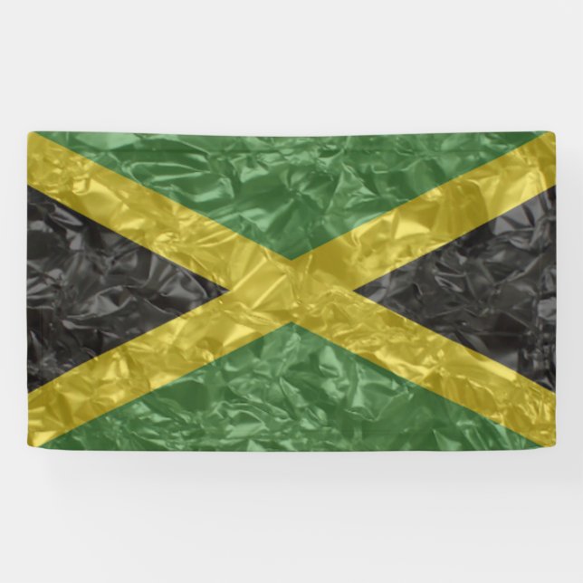 Jamaican Flag - Crinkled Banner (Horizontal)