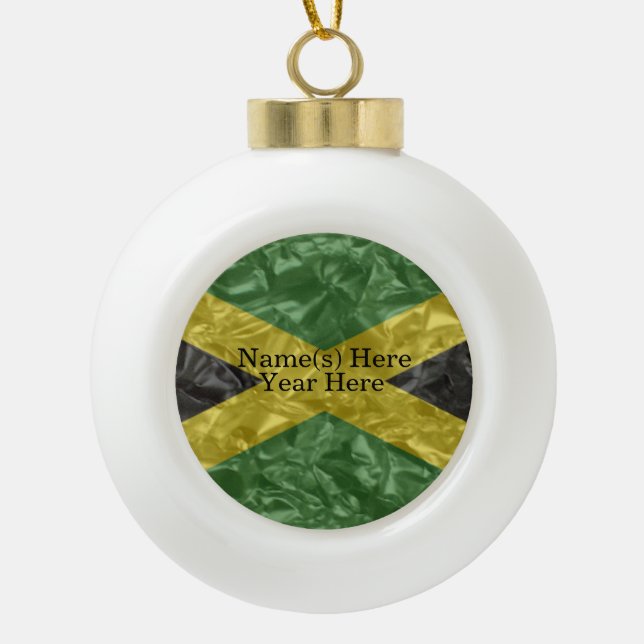 Jamaican Flag - Crinkled Ceramic Ball Christmas Ornament (Front)