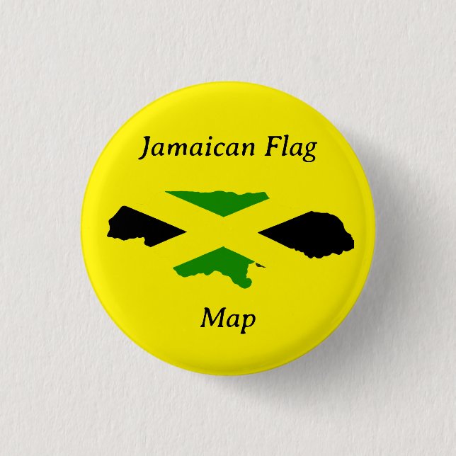 Jamaican Flag Map Yellow Round Button (Front)