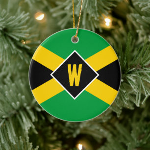 Jamaican Flag Monogram Christmas Ceramic Tree Decoration