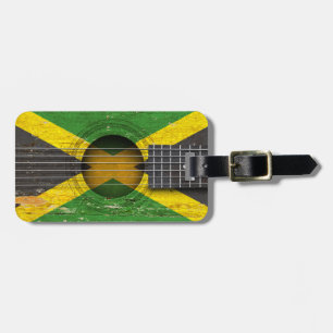 Jamaican Flag on Old Acoustic Guitar Luggage Tag