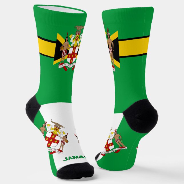 Jamaican Flag Patriotic, Sustainable Jamaica Socks (Angled)